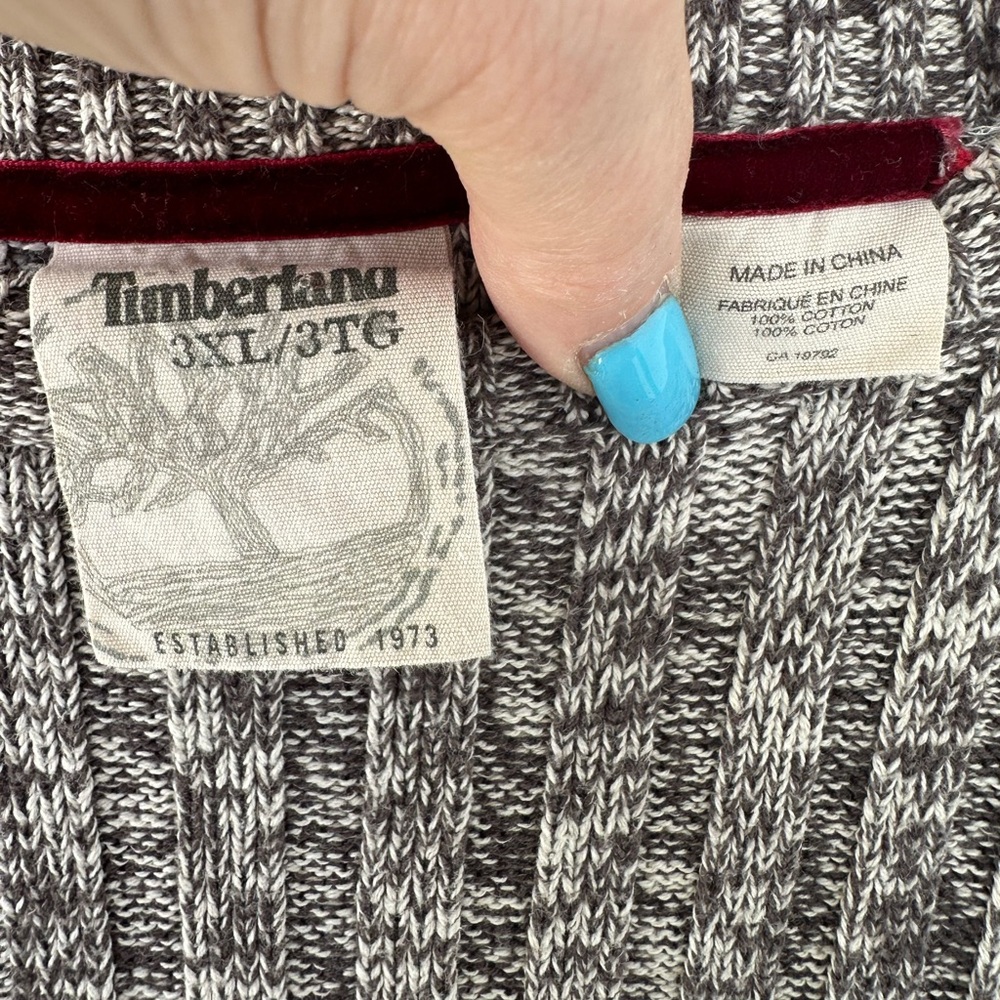 Timberland Sweater Heavy Knit Cotton Gray Marled Red Trim Ribbed Long Sleeve 3X - Picture 6 of 8